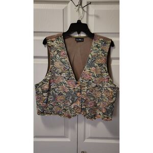 Vintage Hunters Run Brown Floral Cottage-Core Button-Down Vest A8 Medium